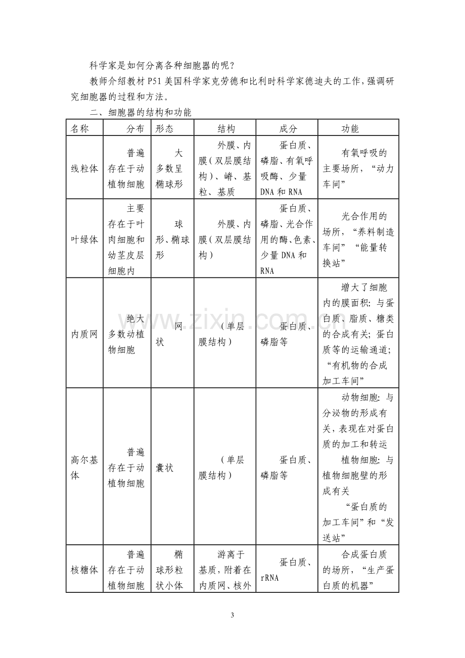 细胞器－－系统内的分工合作教学设计及反思.doc_第3页