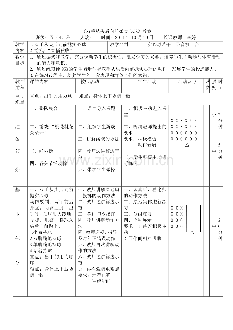 《双手从头后向前抛实心球》教案.doc_第1页