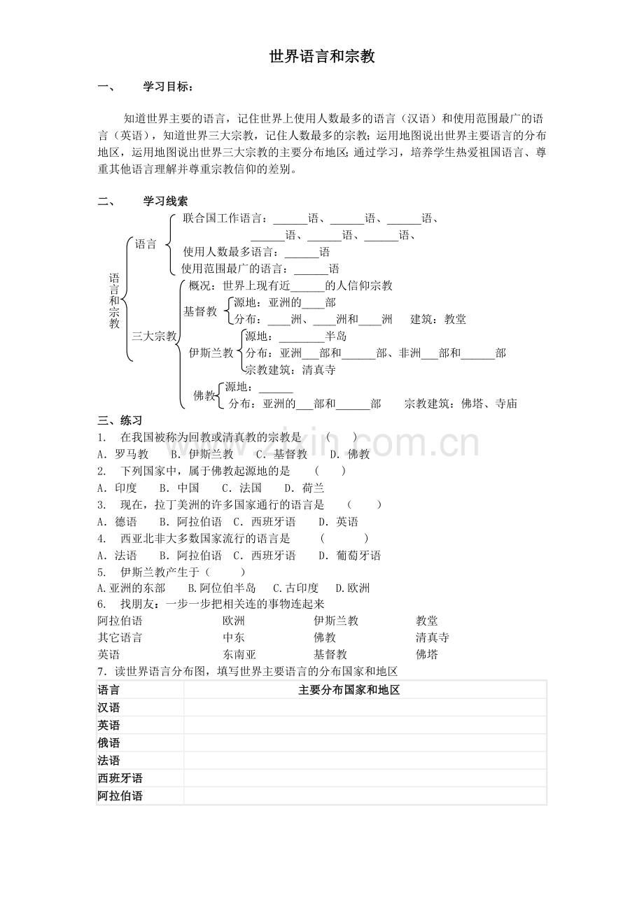 世界语言和宗教学案.doc_第1页