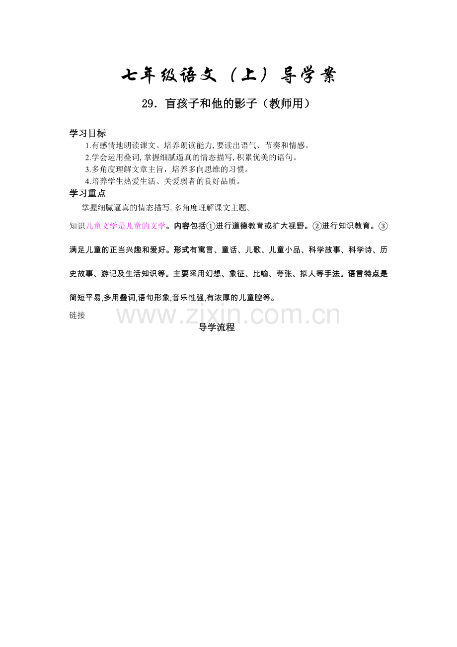 盲孩子和他的影子导学案（教师版）.doc_第1页