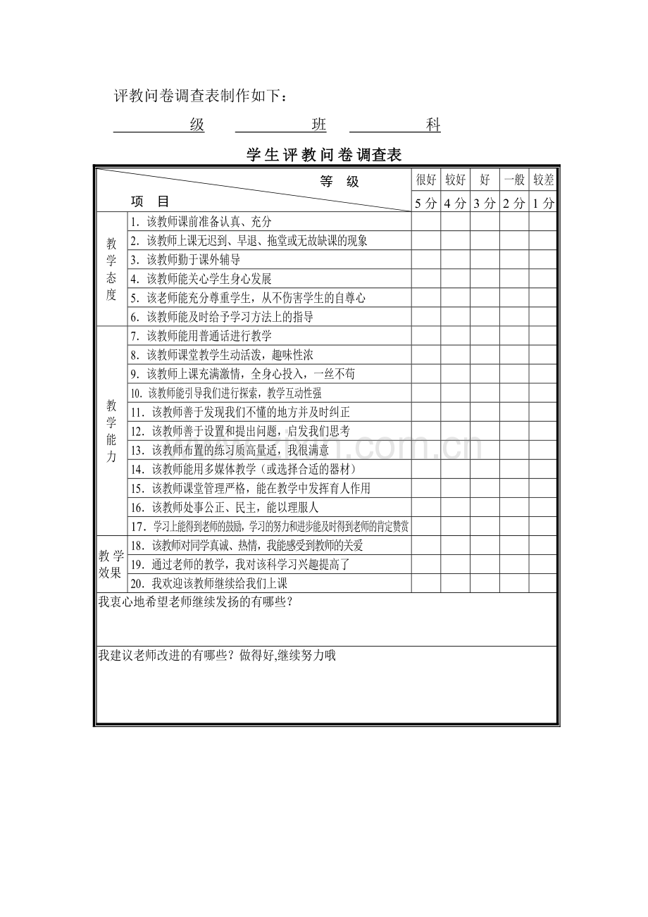 评教问卷调查表.doc_第1页