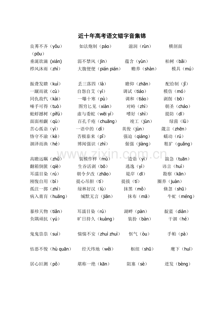 近十年高考语文错字音集锦.doc_第1页