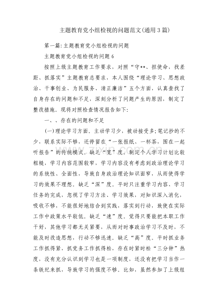 主题教育党小组检视的问题范文(通用3篇).pdf_第1页