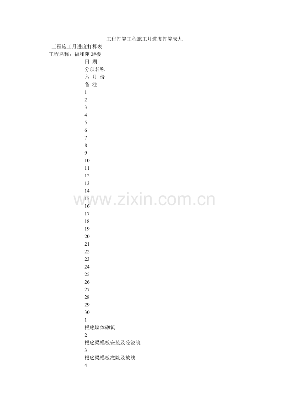 工程计划项目施工月进度计划表九.doc_第1页