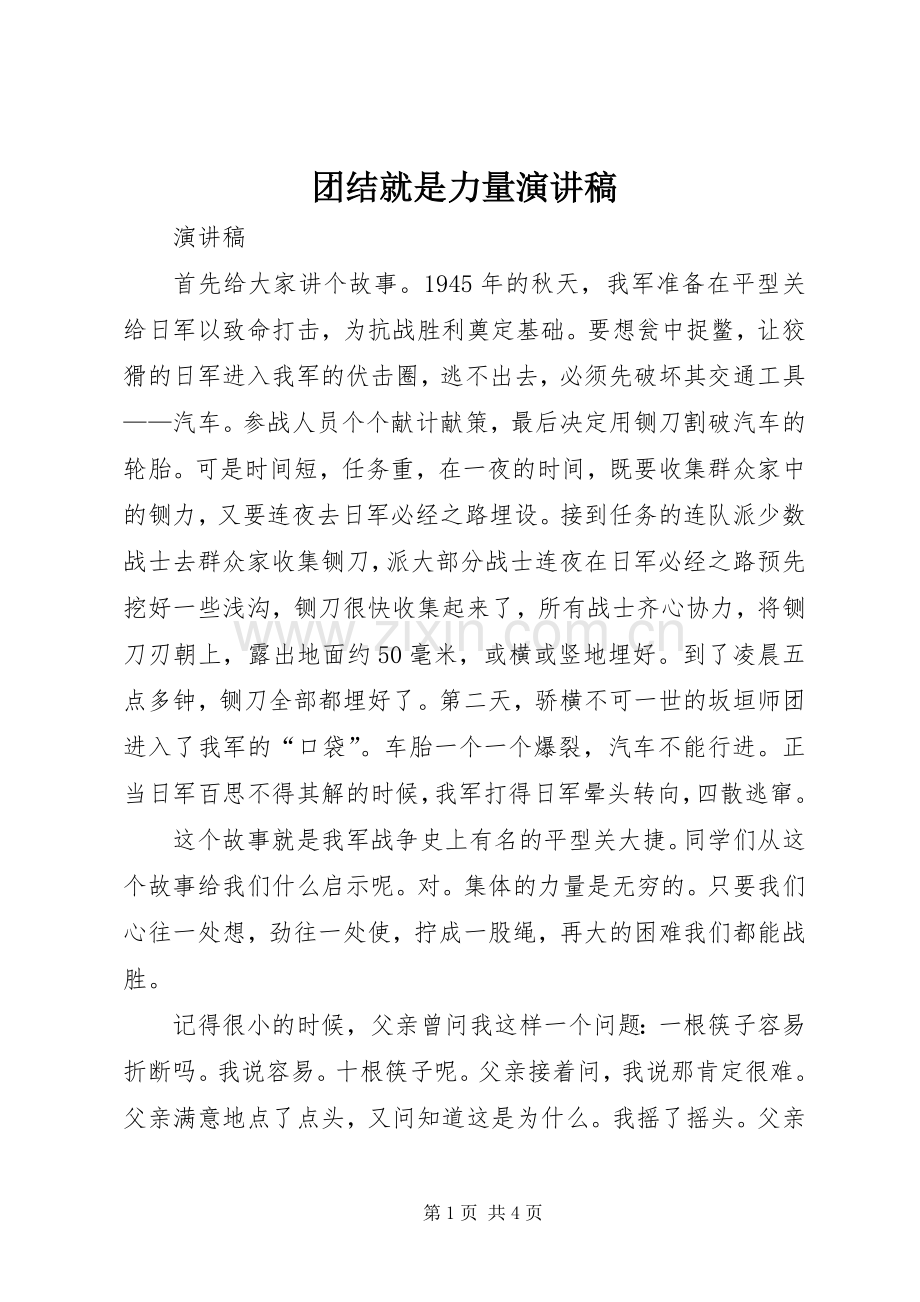 团结就是力量演讲致辞稿.docx_第1页