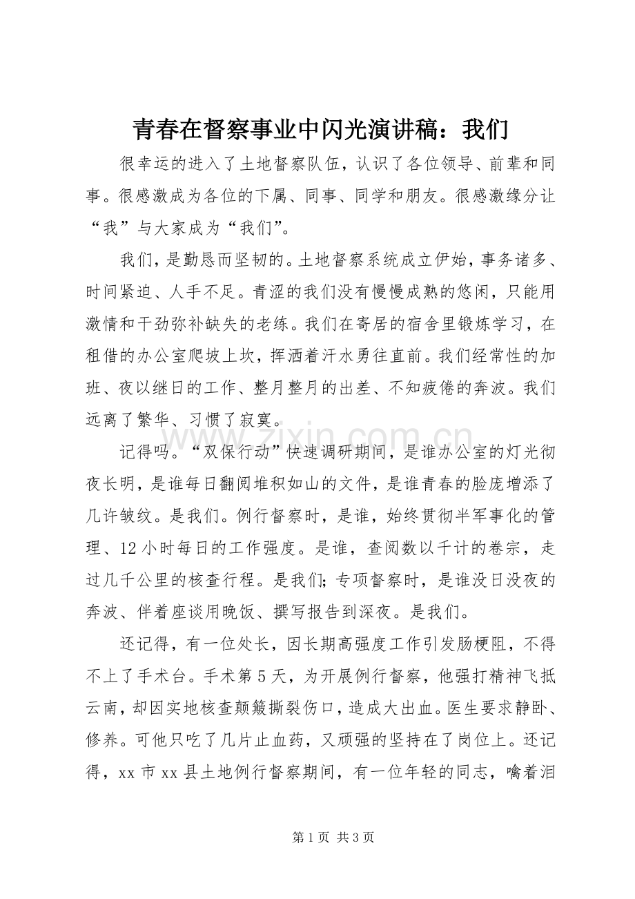 青春在督察事业中闪光演讲：我们.docx_第1页