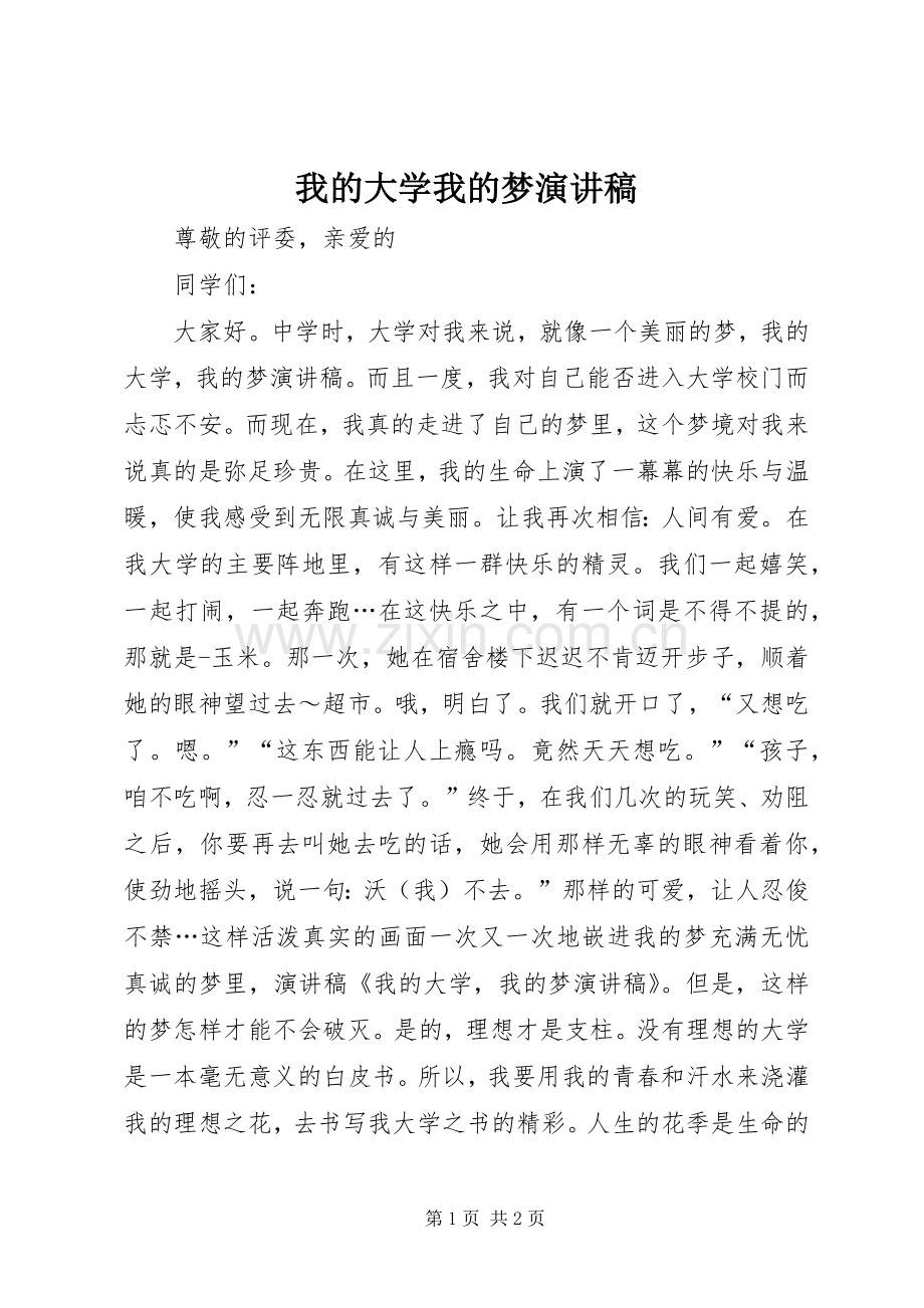 我的大学我的梦演讲致辞.docx_第1页