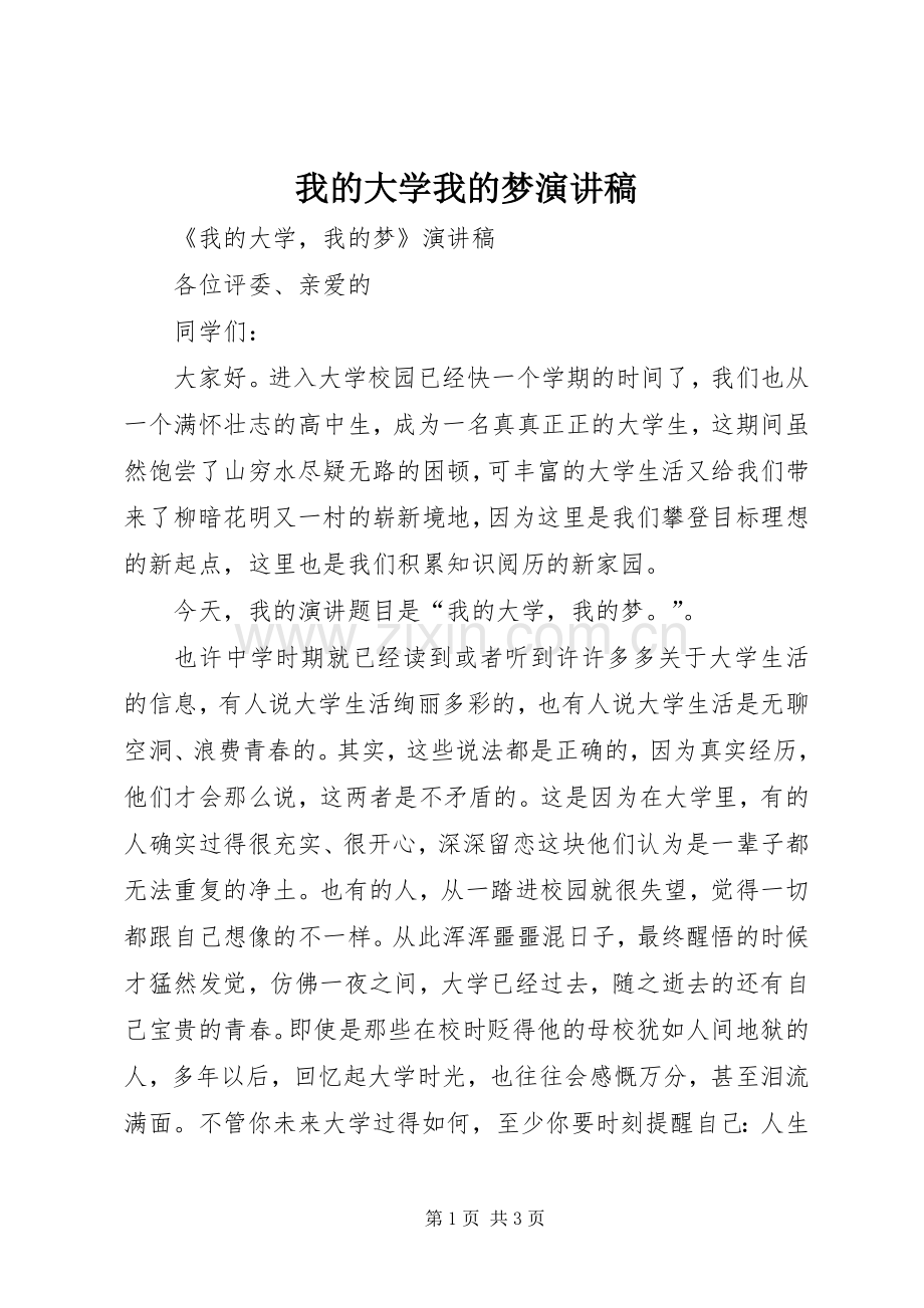 我的大学我的梦演讲致辞稿.docx_第1页