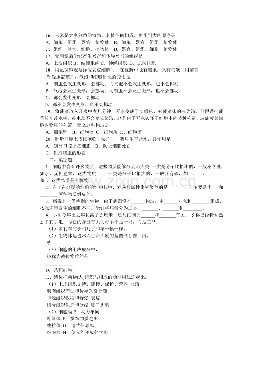 苏教版ۥ七年级生物第1-2单元综合测试题.doc_第2页