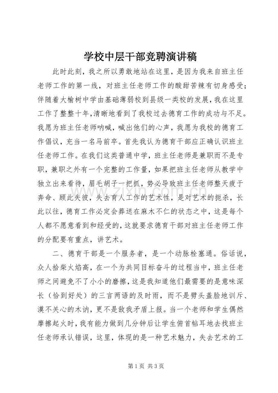 学校中层干部竞聘演讲稿范文集锦.docx_第1页