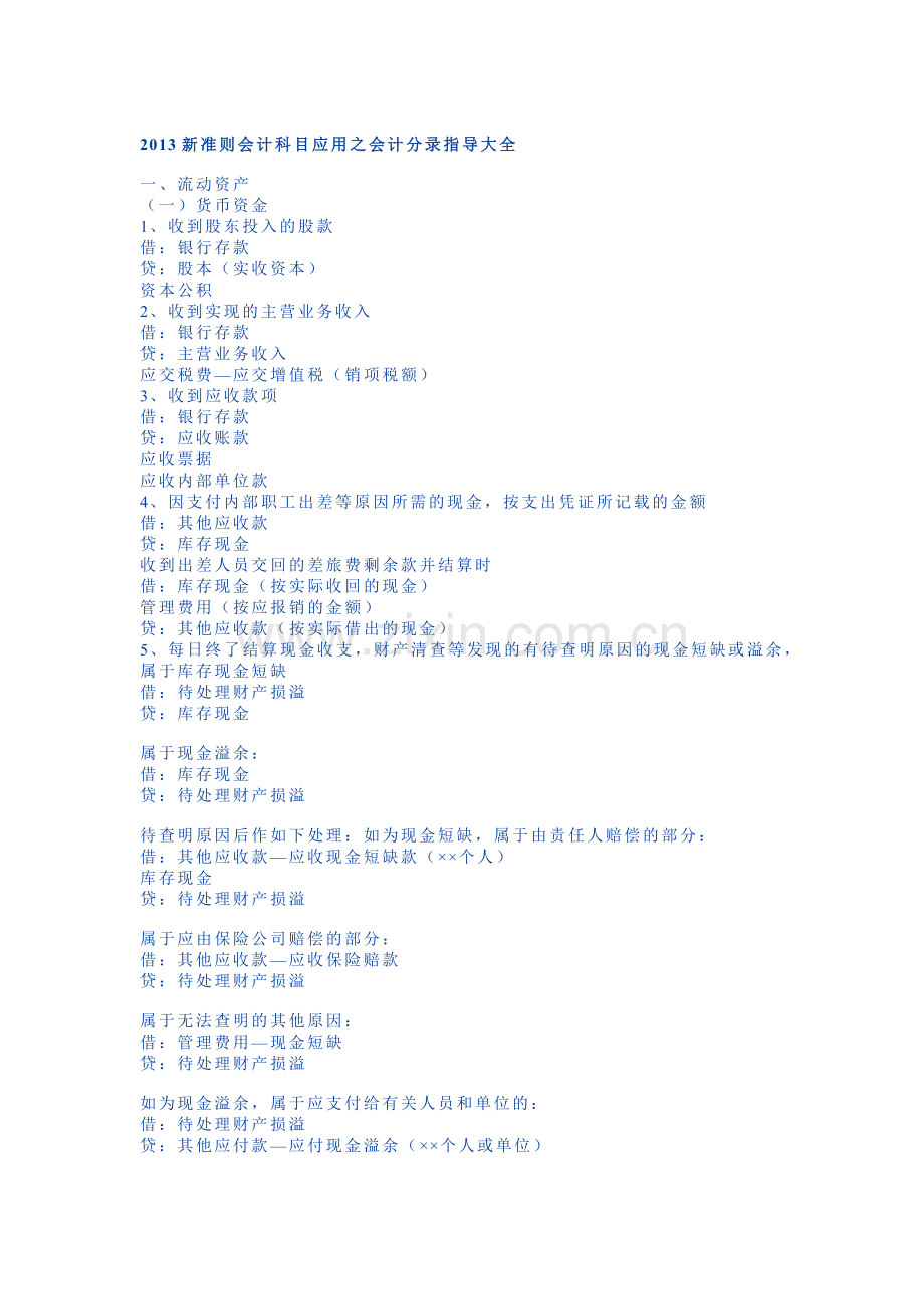 XXXX新准则会计科目应用之会计分录指导大全.docx_第1页