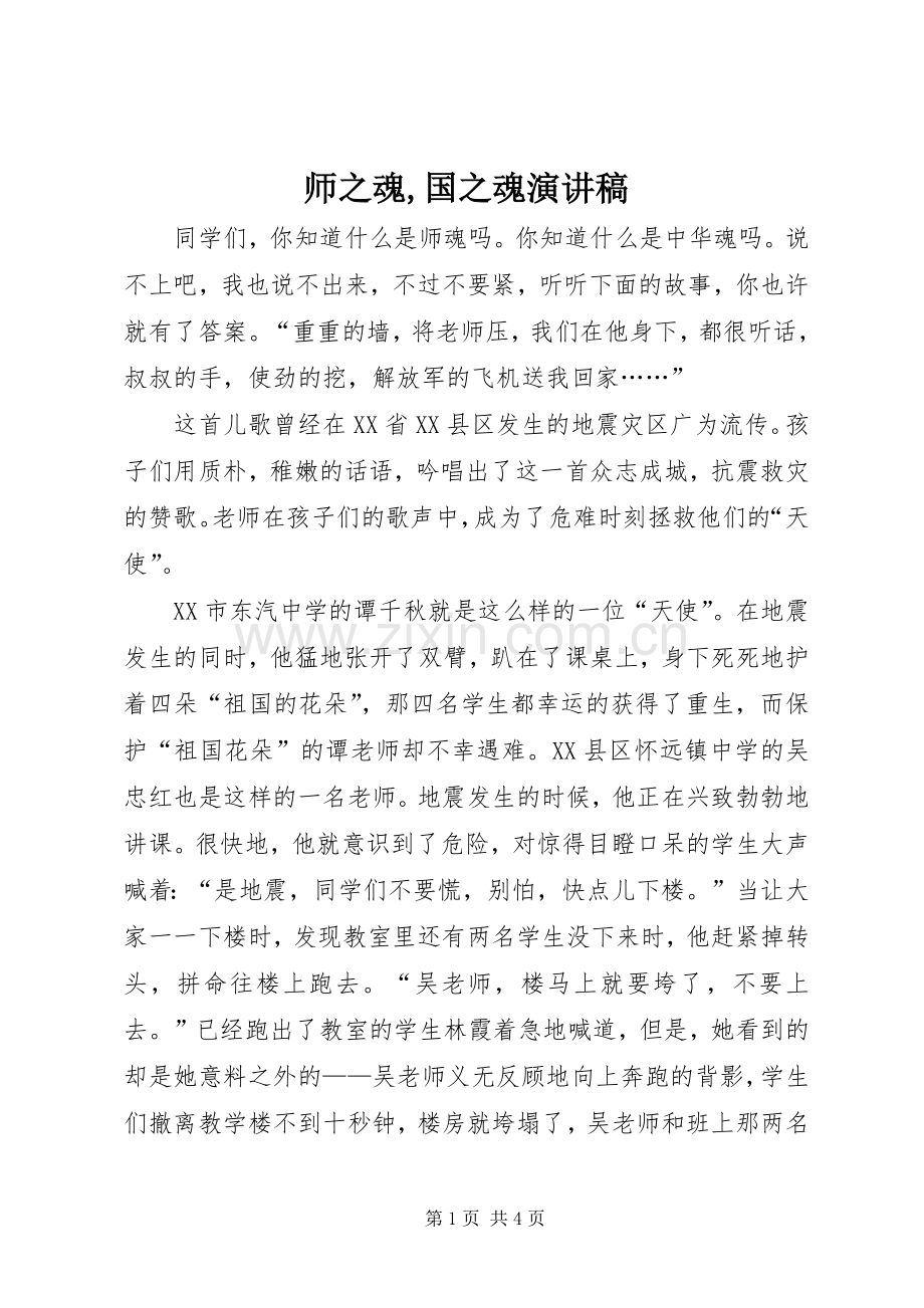 师之魂,国之魂演讲稿范文.docx_第1页