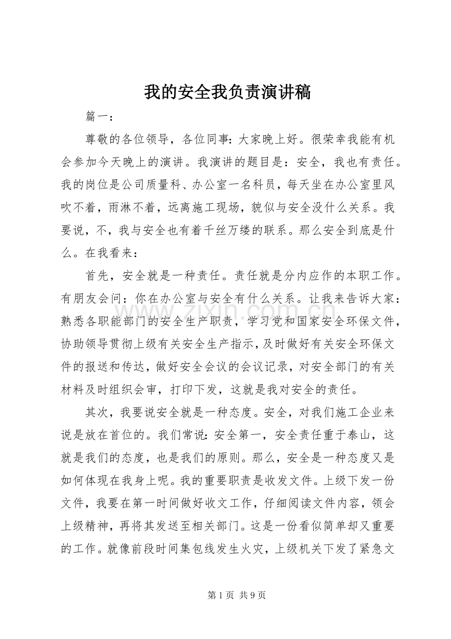 我的安全我负责致辞演讲稿.docx_第1页