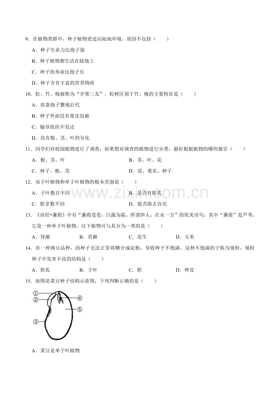 第一章--藻类与植物的类群【B卷-培优卷】原版卷-2024-2025学年山西专用七年级生物练习.pdf_第3页