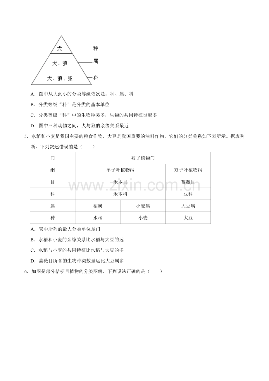 第四章--生物分类的方法【A卷-提升卷】原版卷-2024-2025学年山西专用七年级生物练习.pdf_第2页