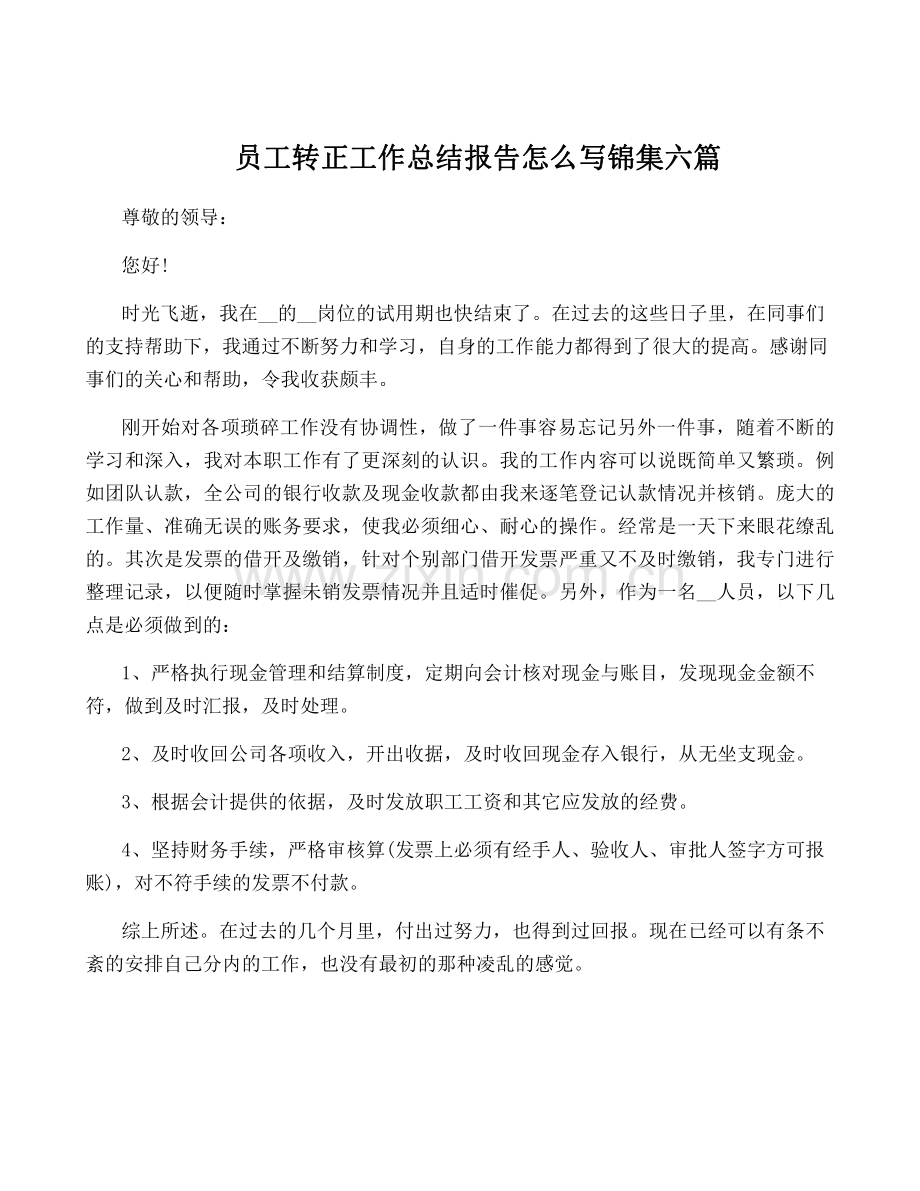 员工转正工作总结报告怎么写锦集六篇.pdf_第1页