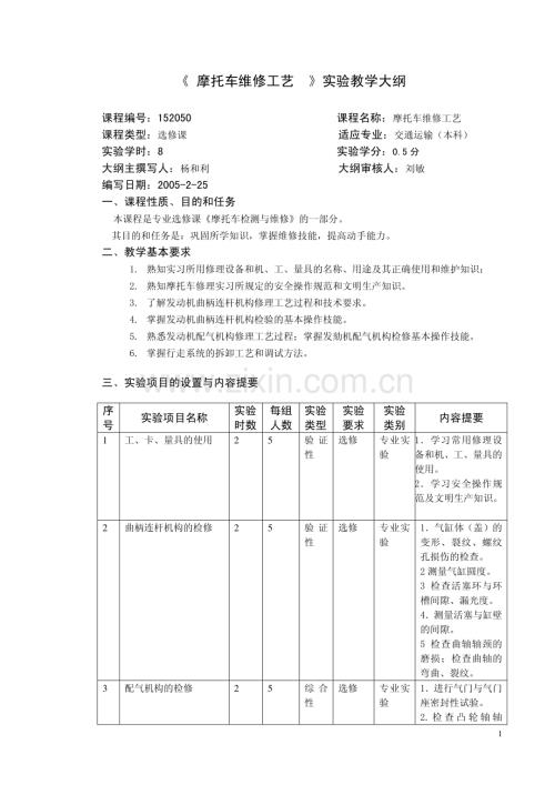 《摩托车维修工艺》实验教学大纲.pdf