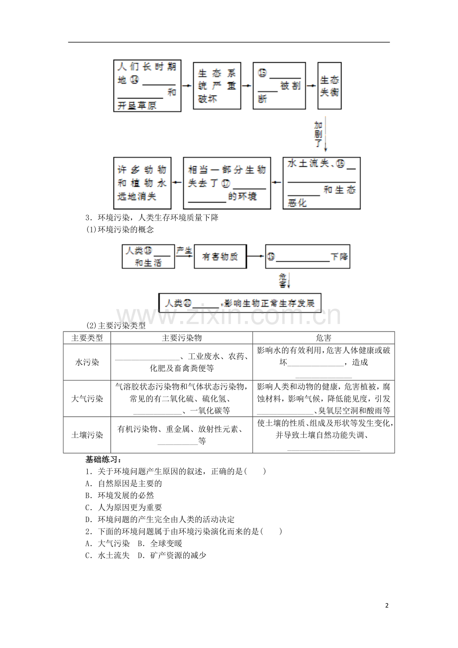 河南省淇县高级中学2012-2013学年高一地理下学期4.1《人类面临的主要环境问题》导学案-新人教版.doc_第2页