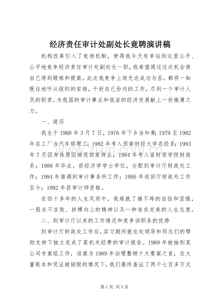 经济责任审计处副处长竟聘演讲致辞稿.docx_第1页