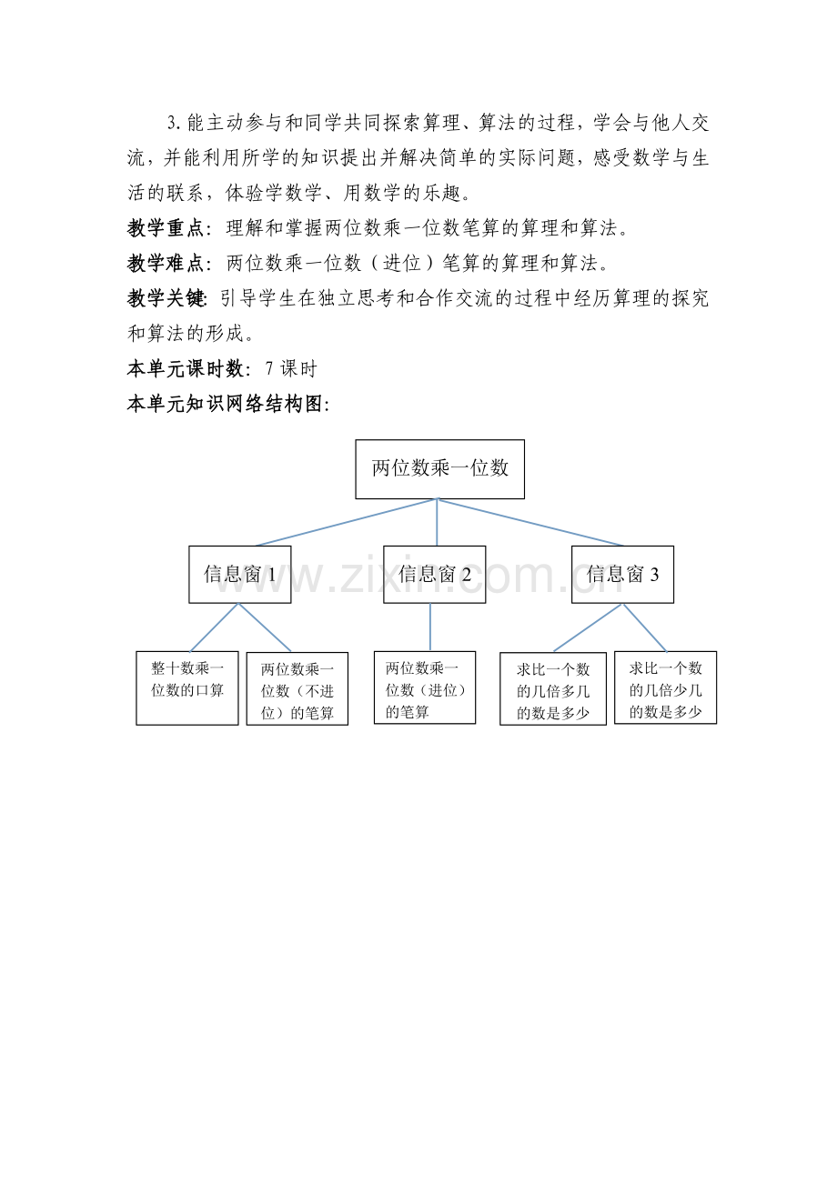 青岛版三年级数学上册第二单元【两位数乘一位数】单元备课.doc_第2页