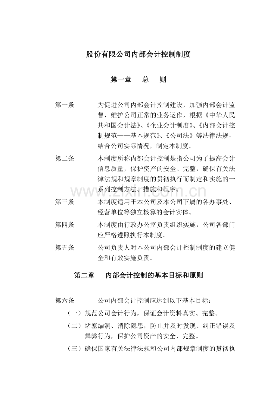 股份有限公司内部会计控制制度.docx_第1页