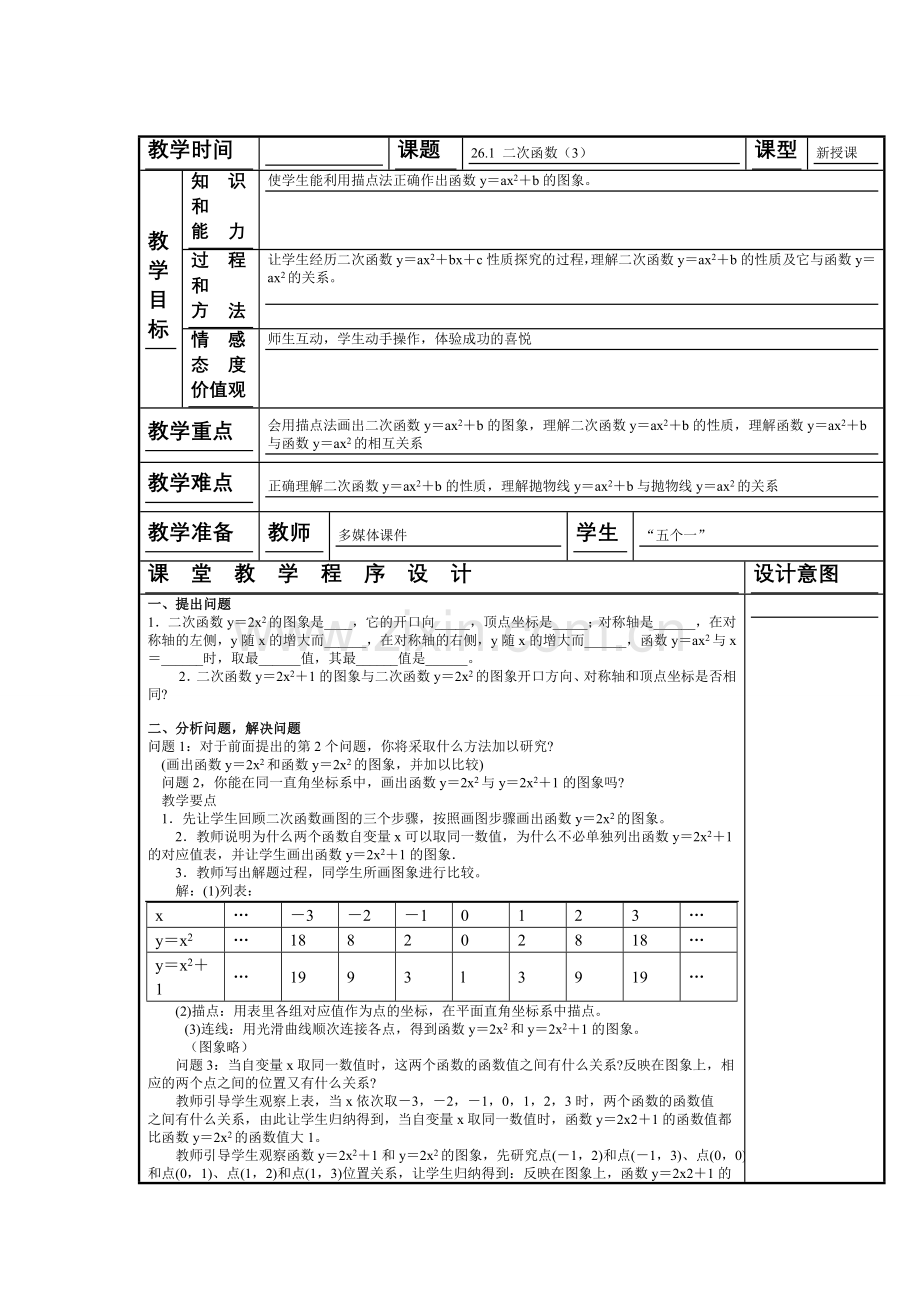 二次函数y=a(x-h)2+k的图象和性质1.doc_第1页