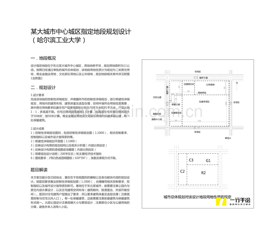 哈尔滨工业大学城规考研历年真题及解析-某大城市中心城区指定地段规划设计.pdf_第1页