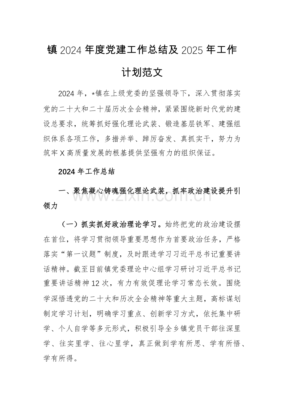 镇2024年度党建工作总结及2025年工作计划范文.docx_第1页