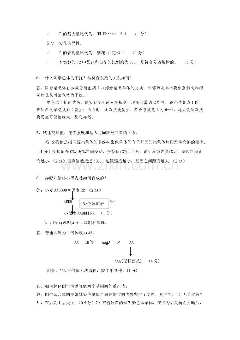 遗传学复习题(简答题和计算题).doc_第2页