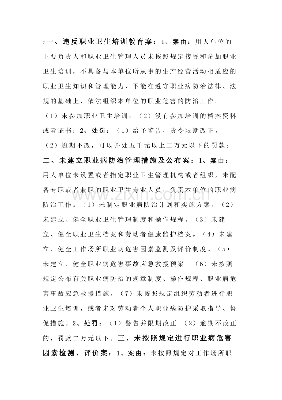 十一种职业卫生违法行为的案由及行政处罚规定.docx_第1页