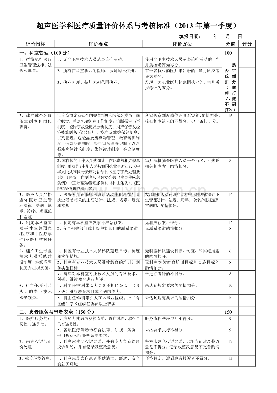 超声科医疗质量评价体系与考核标准(修).doc_第1页