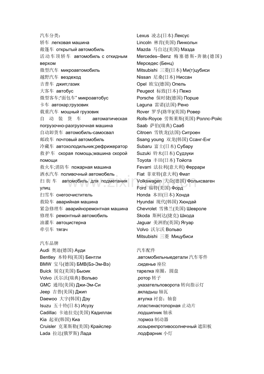 汽车的俄语词汇.doc_第1页