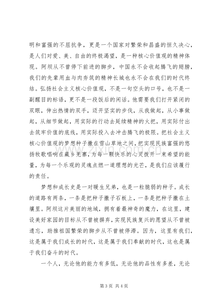 弘扬社会主义核心价值观致辞演讲稿[5篇].docx_第3页