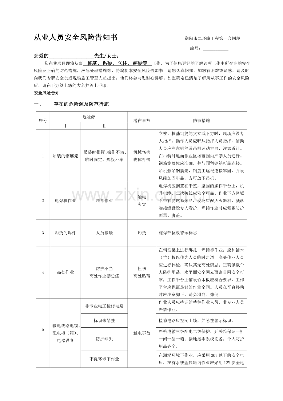 钢筋工程风险告知书.doc_第1页