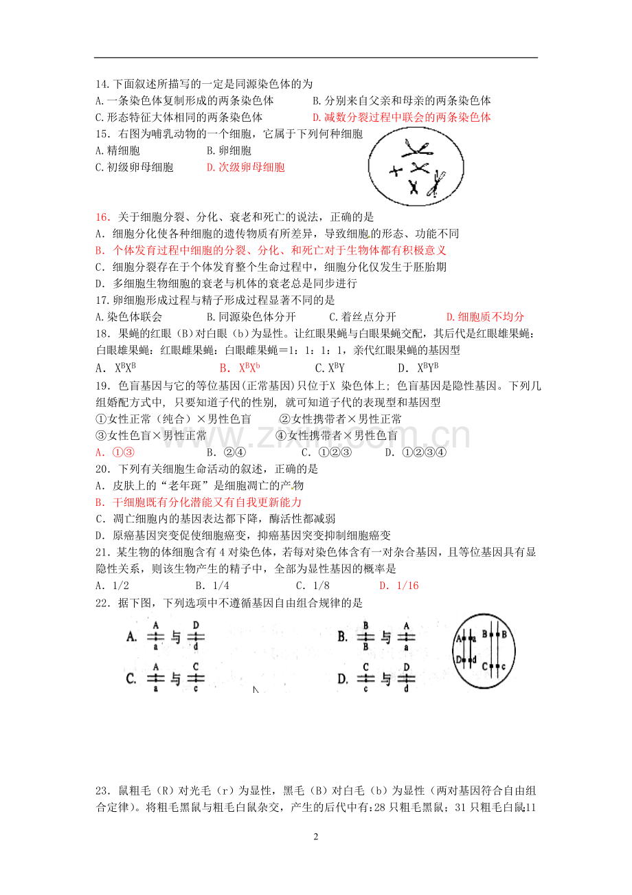 高一下期生物理科期中考试用.doc_第2页