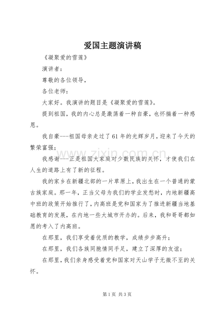 爱国主题致辞演讲稿.docx_第1页