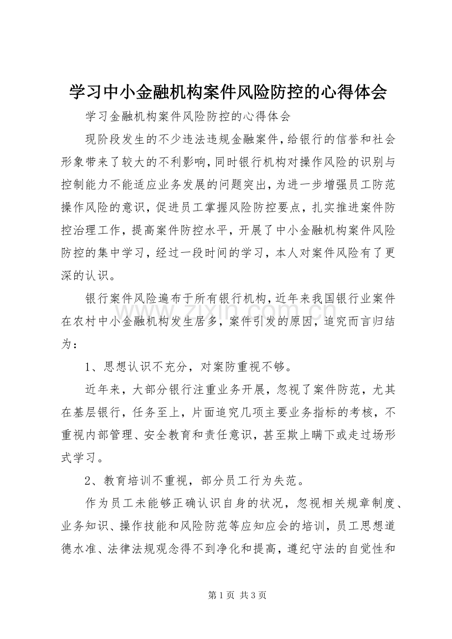 学习中小金融机构案件风险防控的心得体会_1.docx_第1页