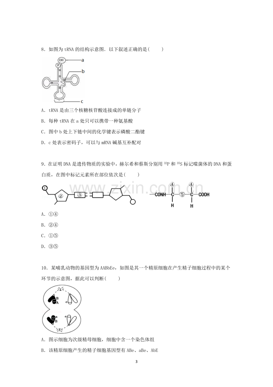 高三生物-2015届高三上学期第二次月考生物试卷.doc_第3页