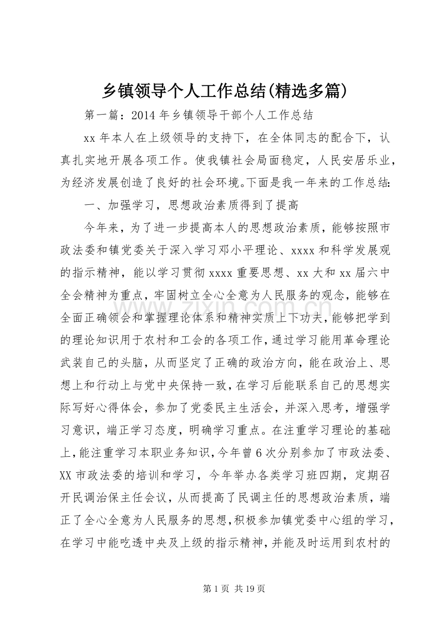 乡镇领导个人工作总结(多篇).docx_第1页