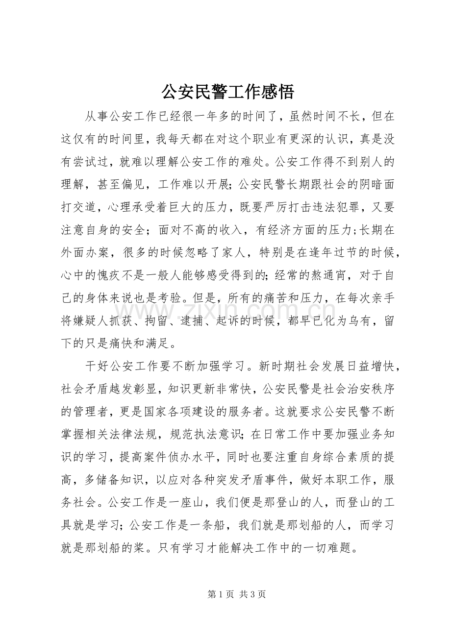 公安民警工作感悟.docx_第1页