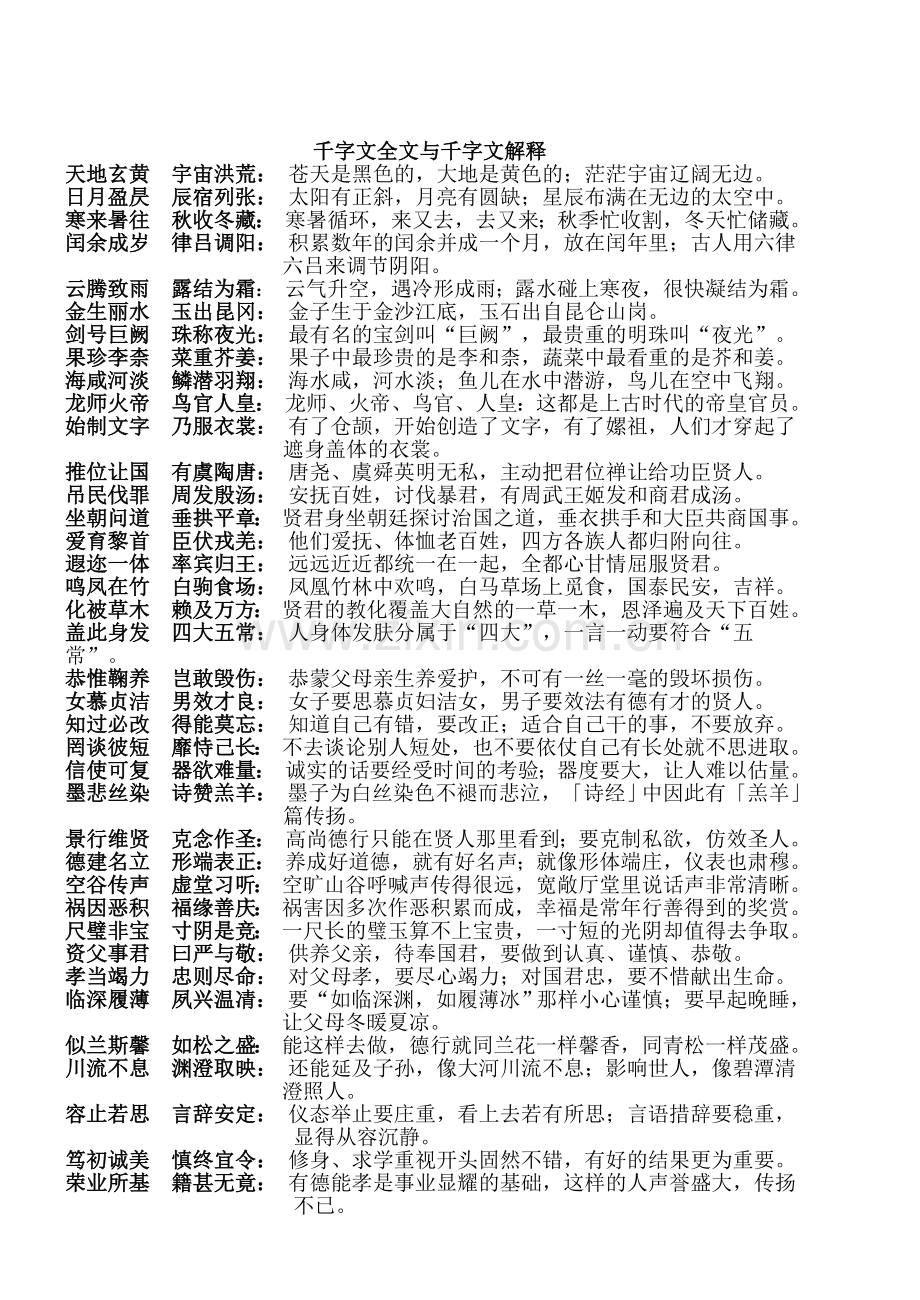 千字文全文与千字文解释.doc_第1页