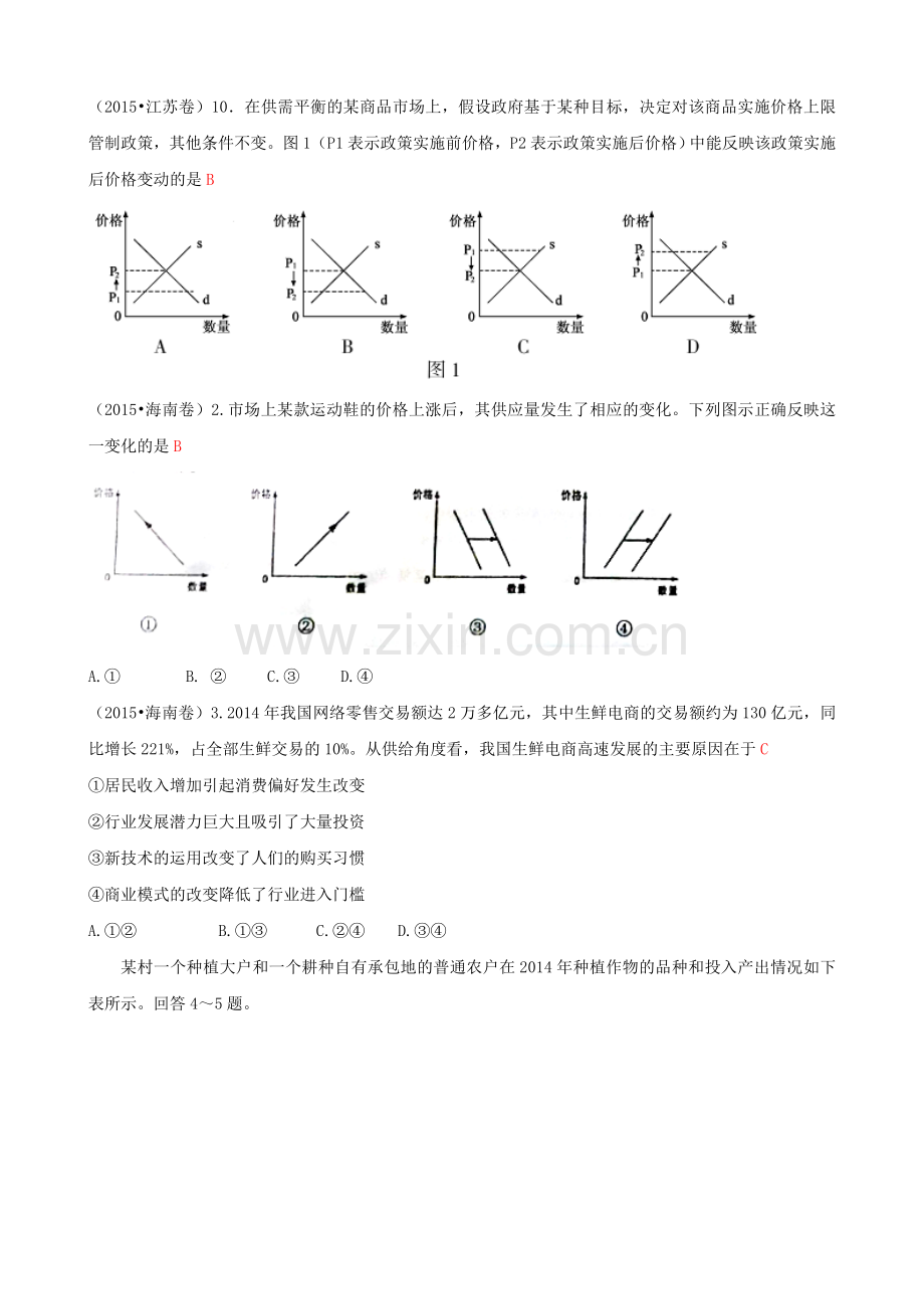 2015年高考政治真题分类汇编A生活与消费.doc_第2页