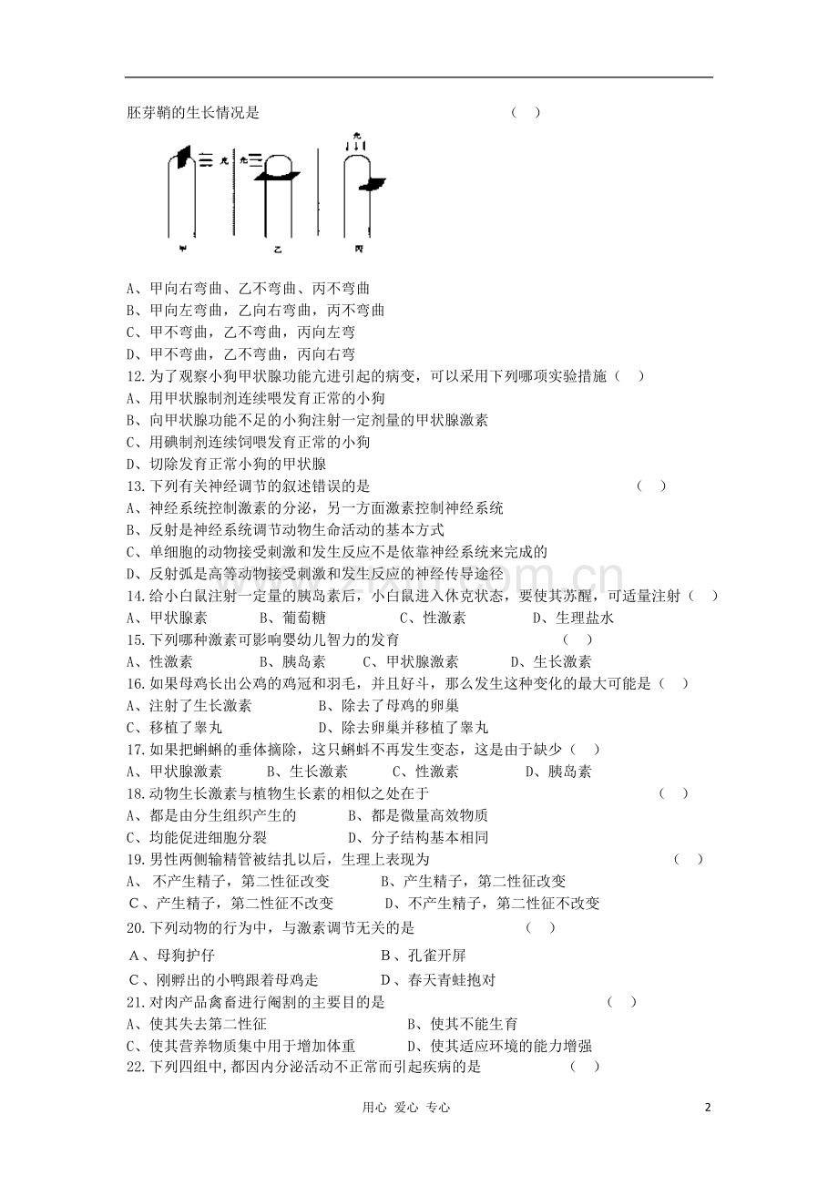 安徽省蚌埠五中2013届高三生物一轮测试 生命活动的调节单元检测题.doc_第2页