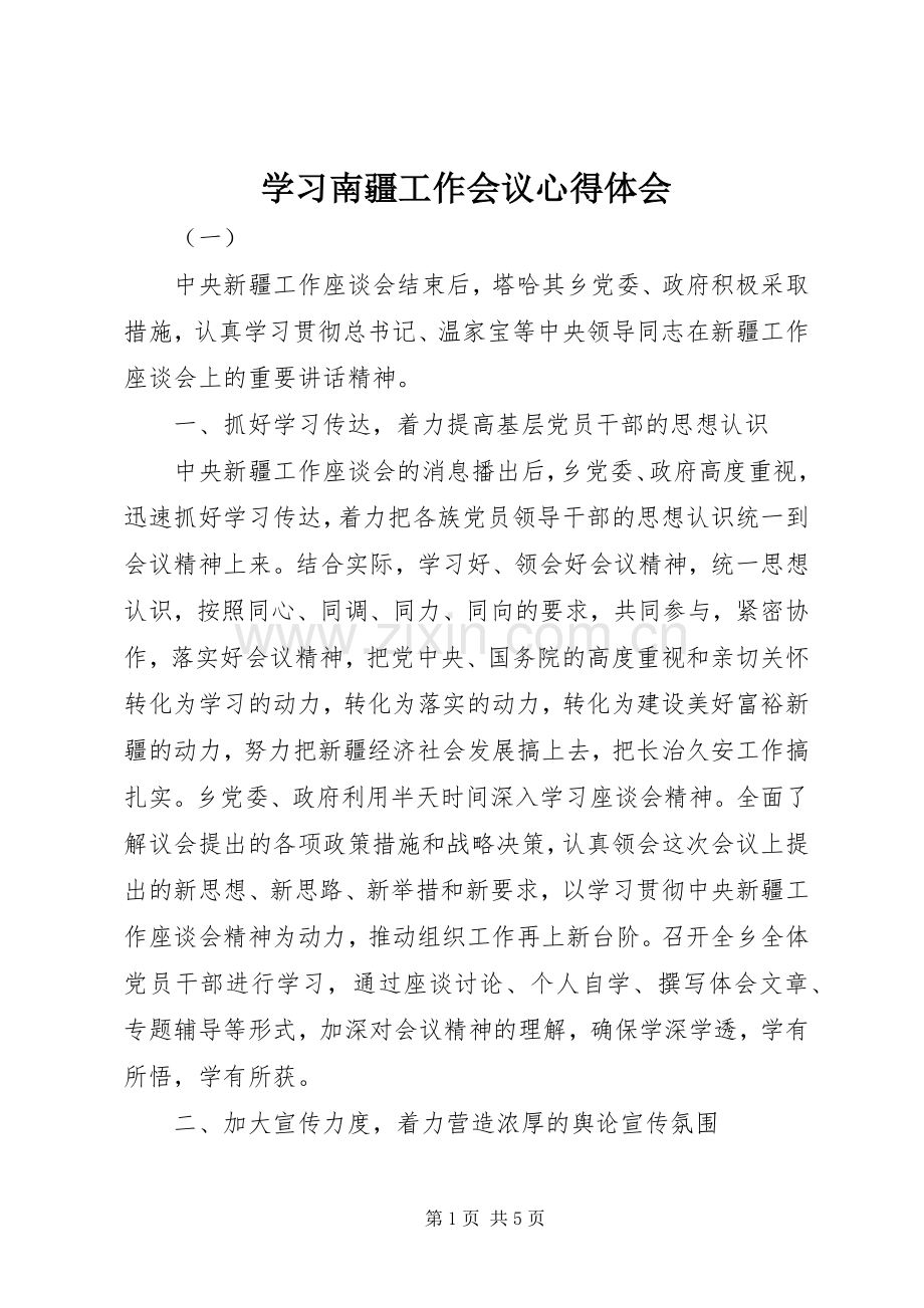 学习南疆工作会议心得体会.docx_第1页