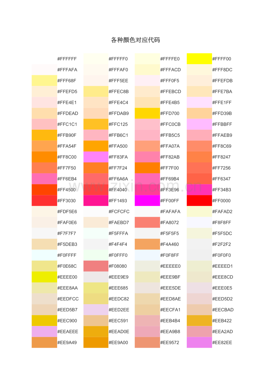 java编程各种颜色对应的代码.docx_第1页