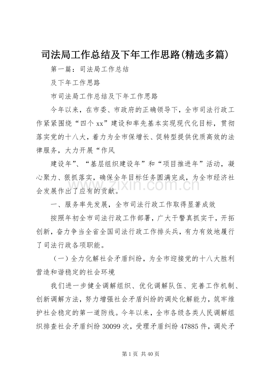 司法局工作总结及下年工作思路(多篇).docx_第1页