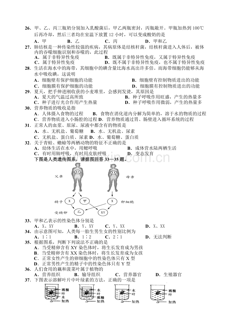 人教版生物中考模拟题(四).doc_第3页