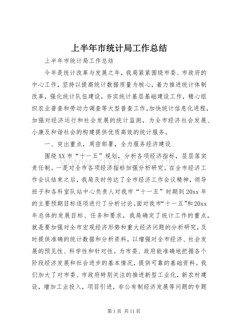 上半年市统计局工作总结_1.docx_第1页