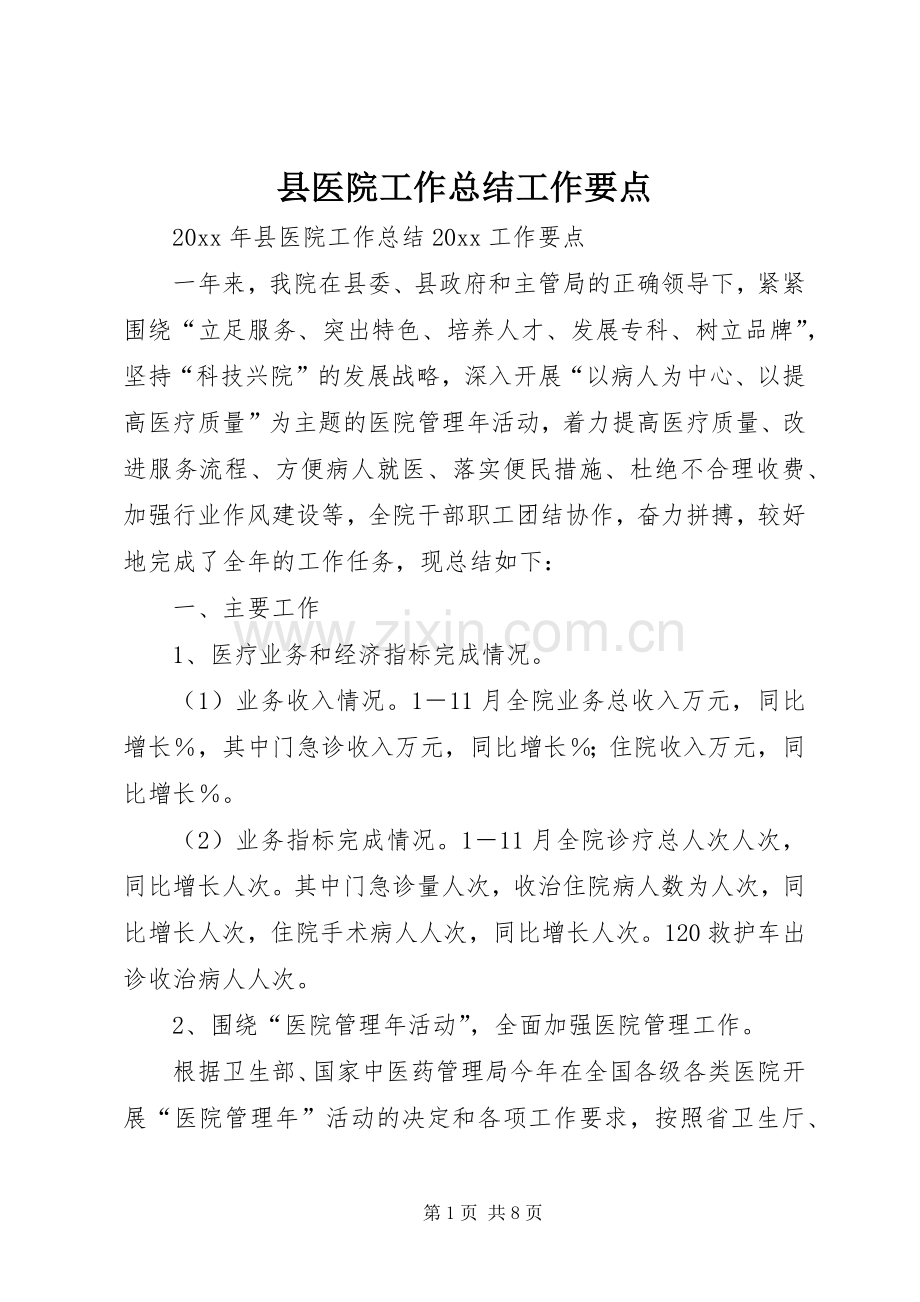 县医院工作总结工作要点_1.docx_第1页