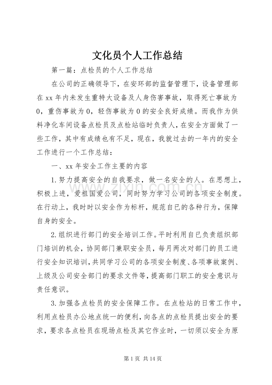 文化员个人工作总结.docx_第1页